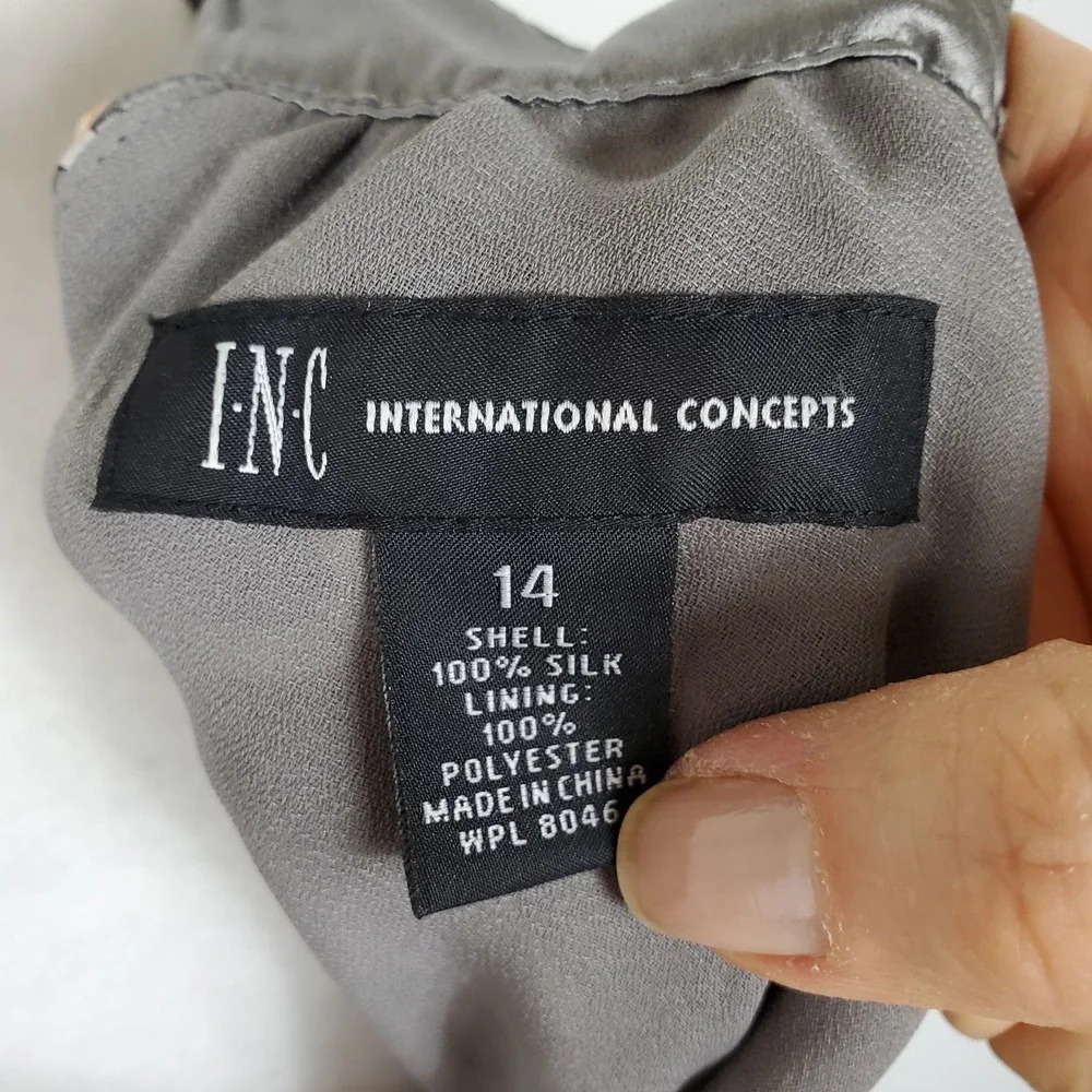 INC International Concepts Silk Gray Print Sleeveless Midi Shift Dress Womens 14 - Picture 6 of 8